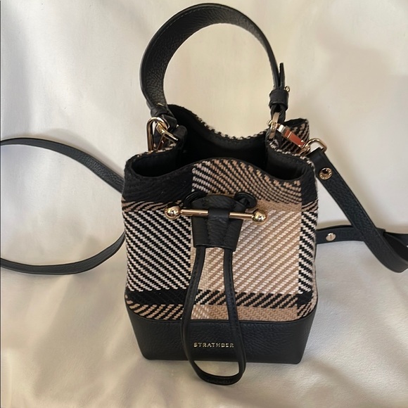 Strathberry Osette Leather Bag with Black and Tan Plaid - Picture 6 of 6